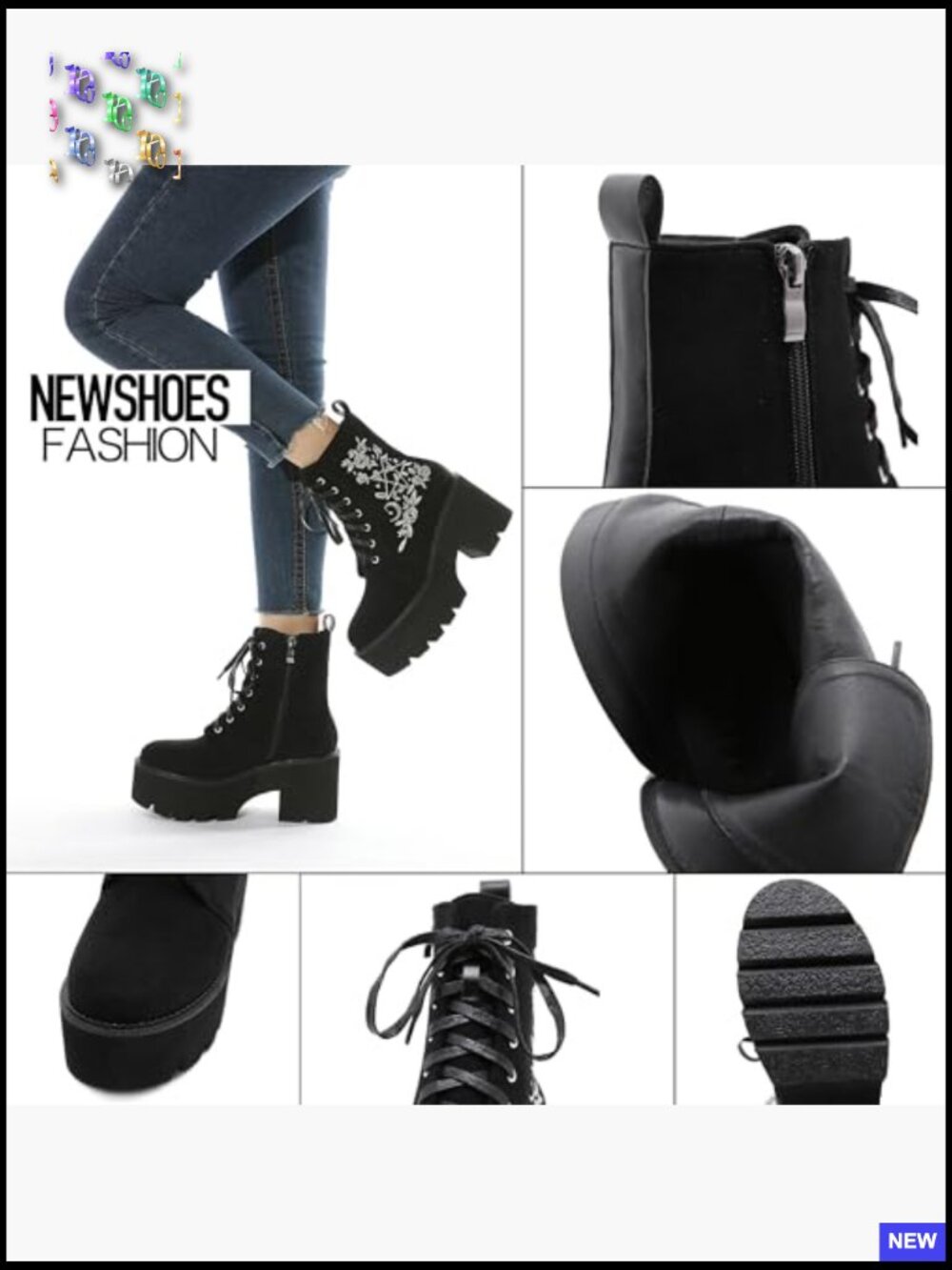 Chunky Platform Combat Boots Lace Up & Zip Punk Ankle Bootie - Picture 5 of 7